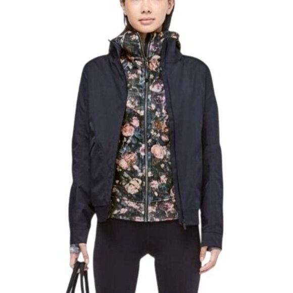 Lululemon Scuba Hoodie Floral Fleece Jacket Black Pink - Picture 15 of 15